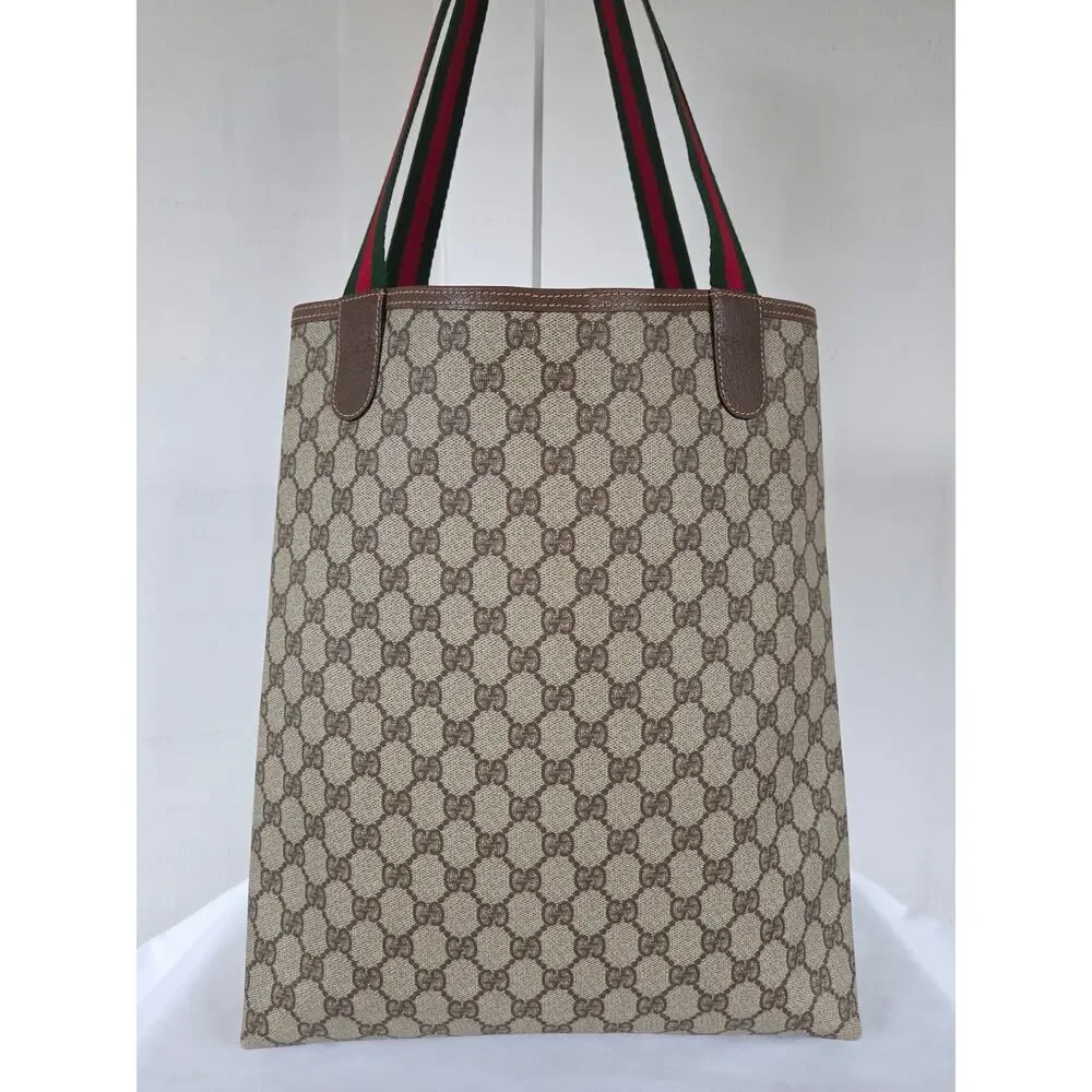 Vintage Gucci Sherry Line GG Brown/Beige PVC and Leather Tote/Shoulder Bag - Picture 3 of 16